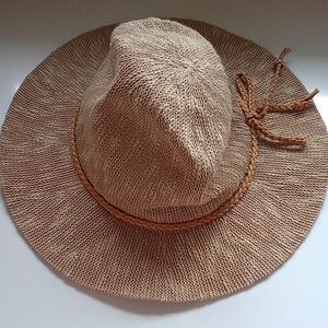 Boho Elegant Tan Floppy Woven Sun Hat With Rope Detail
